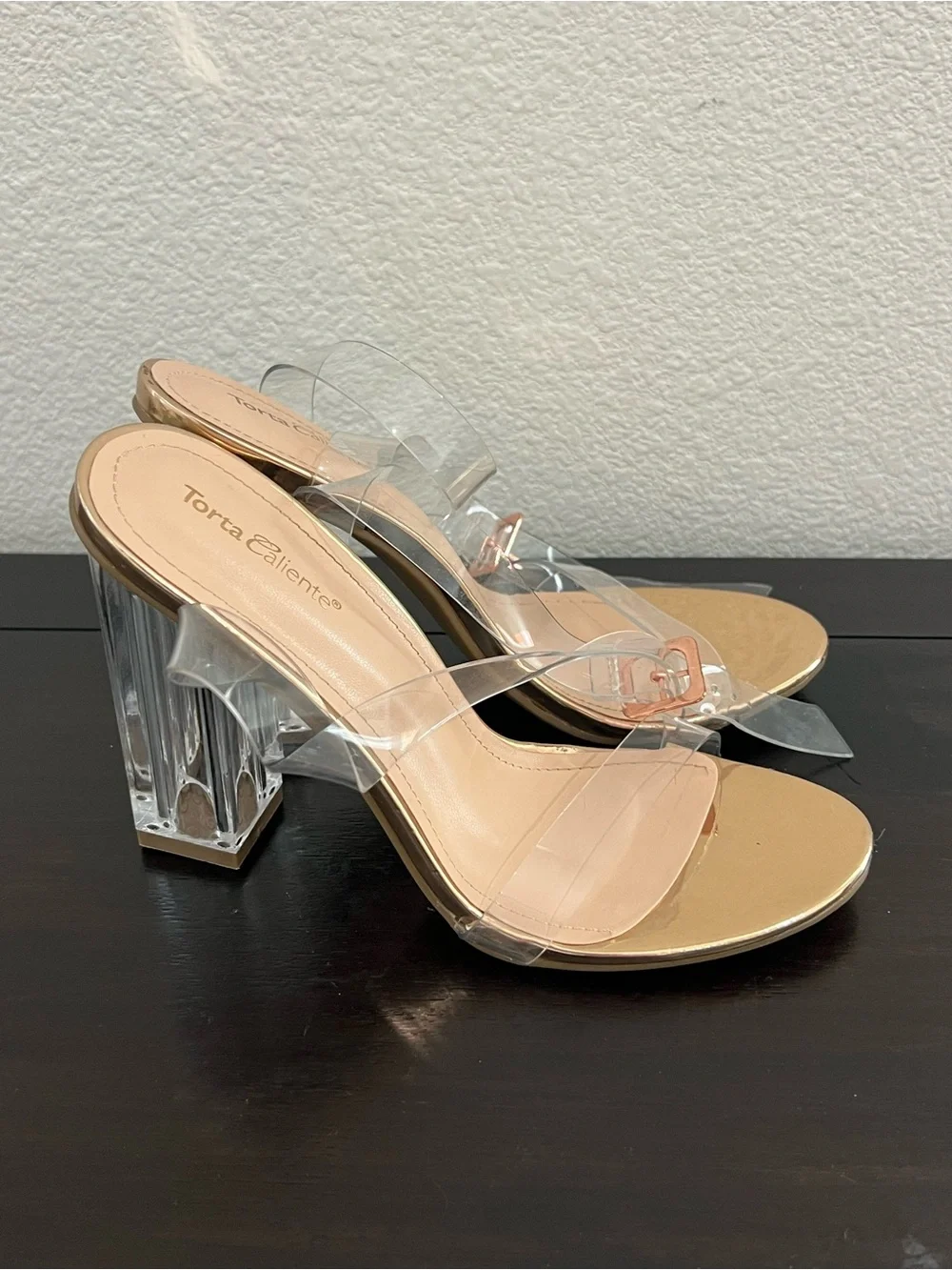 Torta Caliente Kiara Transparent Strap Block Heel Sandals in Nude Size 6M